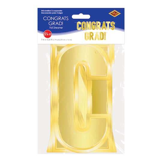 Beistle 5.25ft. Gold Foil Congrats Grad! Streamer